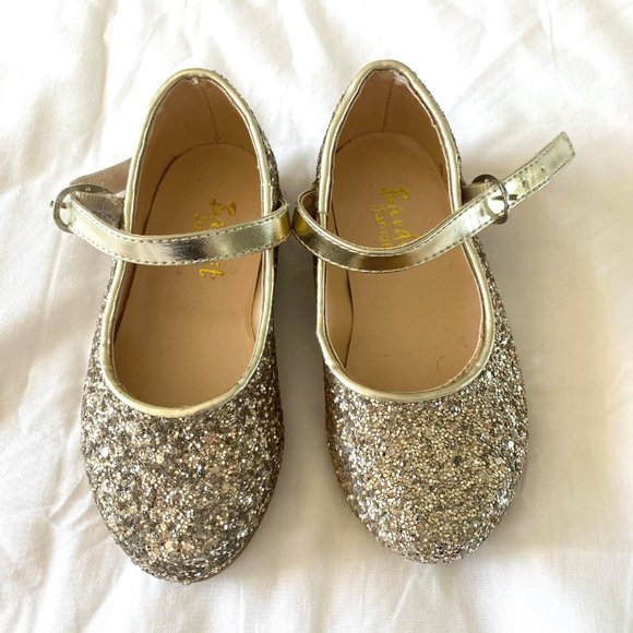 BARDOT JUNIOR girls size 8 kids gold glitter/sparkle party dress shoes ♡ - Picture 6 of 8